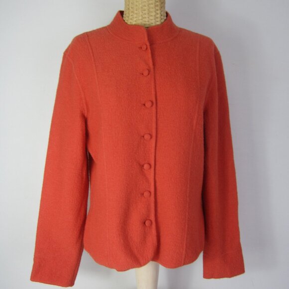 Talbots Women M Terracotta Orange LS Boiled Wool Short Cardigan Sweater Jacket - Picture 6 of 7